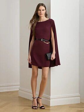 $195 Lauren Ralph Lauren Cape Georgette Cocktail Dress Red Size 4